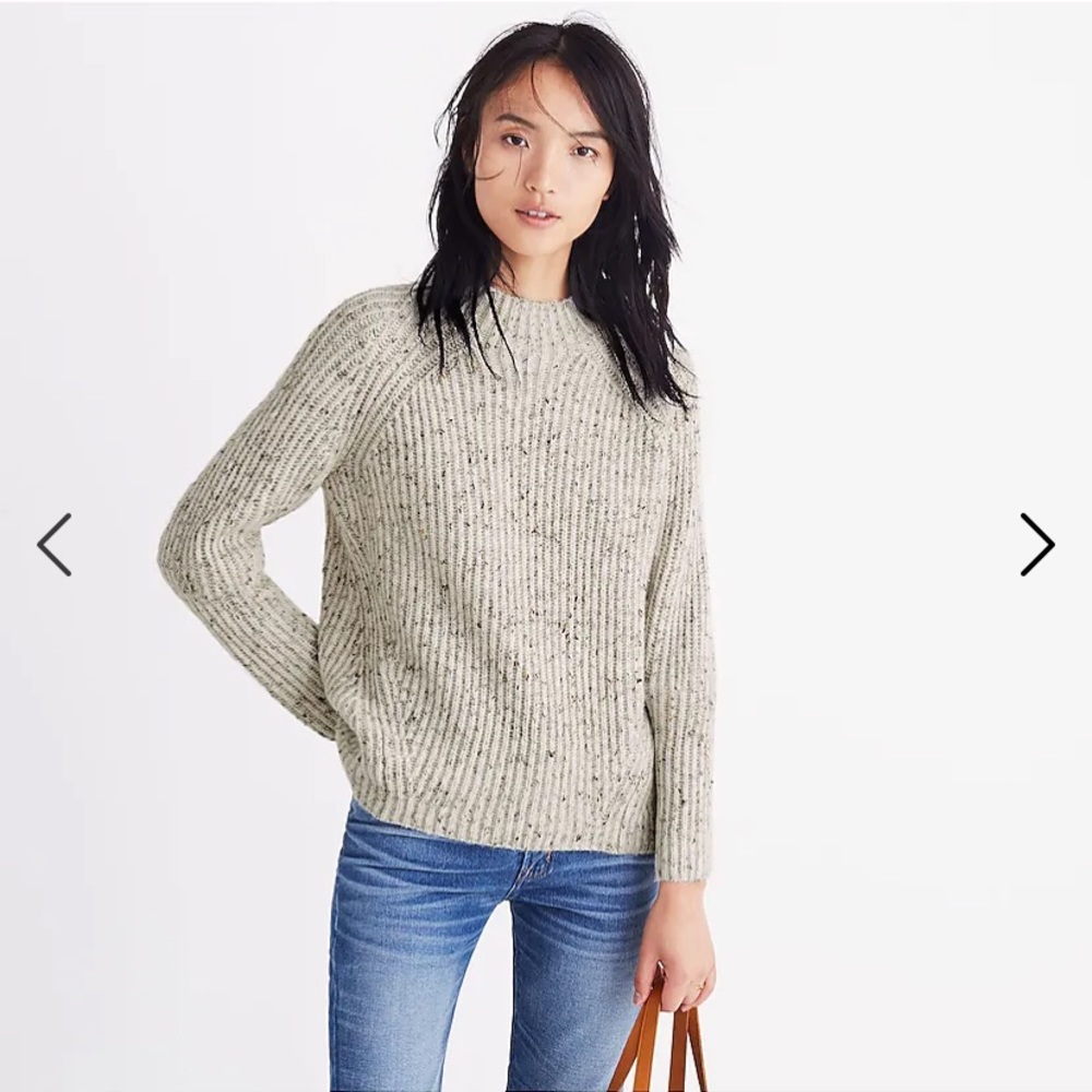 Madewell Donegal Mockneck Oversized Sweater Soft Wool Blend Heathered Oatmeal XS